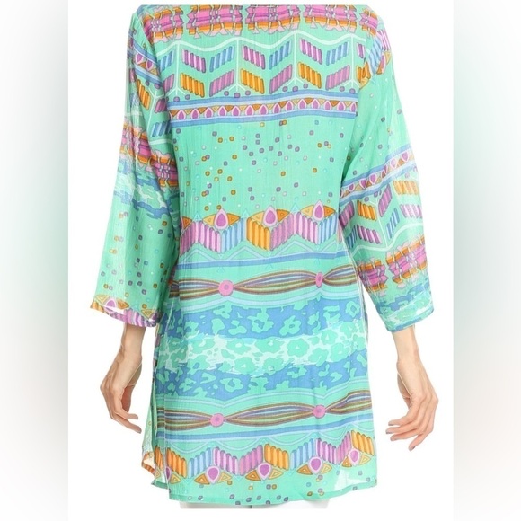 NWT Sakkas Carina Tie Front 3/4Sleeve Tunic with Cross Stitch Embroidey - Picture 5 of 11